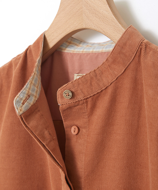  コーデュロイ バンドカラー チュニック