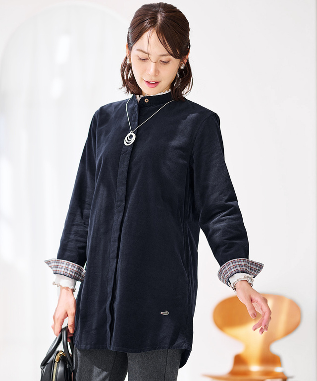 コーデュロイ バンドカラー チュニック【オンラインショップ限定】