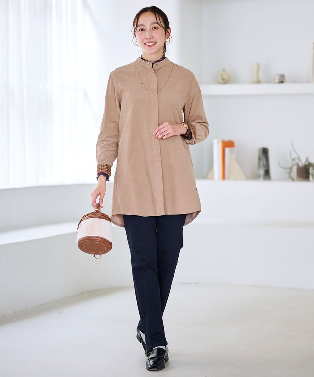 コーデュロイ バンドカラー チュニック【オンラインショップ限定】