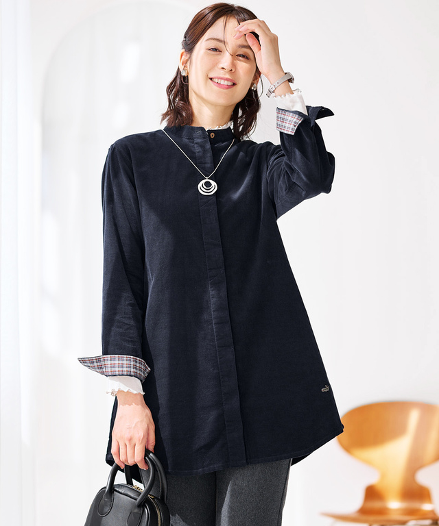 コーデュロイ バンドカラー チュニック【オンラインショップ限定】