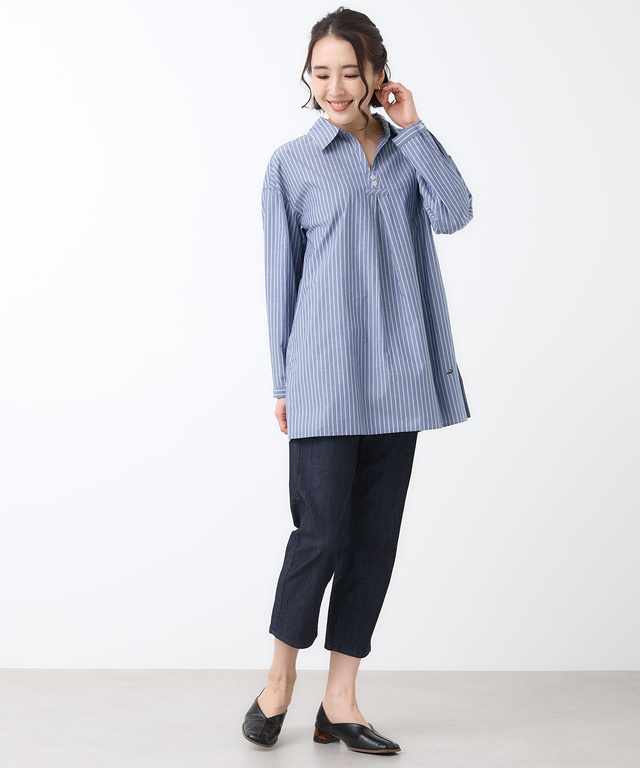 ストライプ スキッパー チュニック【オンラインショップ・一部店舗限定】