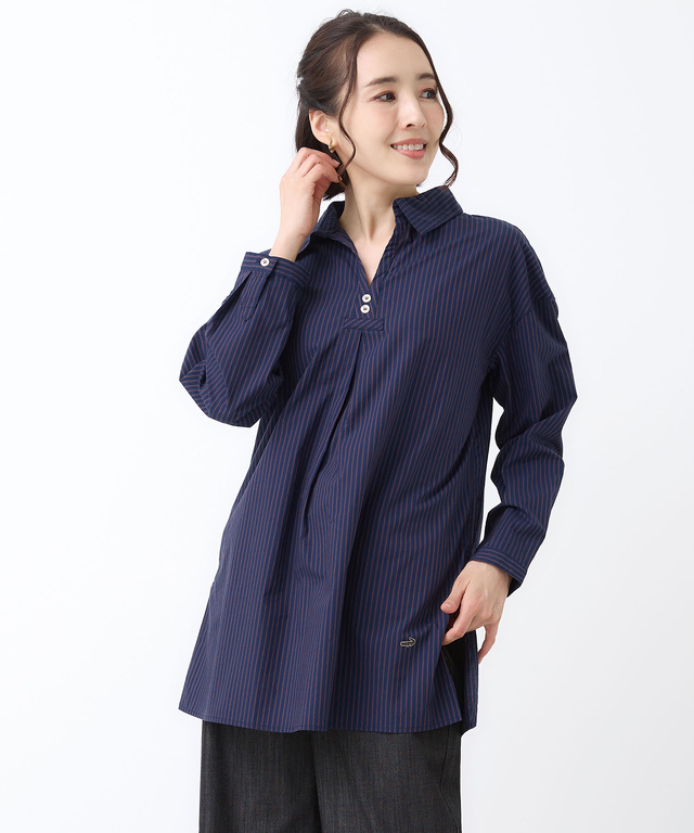 ストライプ スキッパー チュニック【オンラインショップ・一部店舗限定】