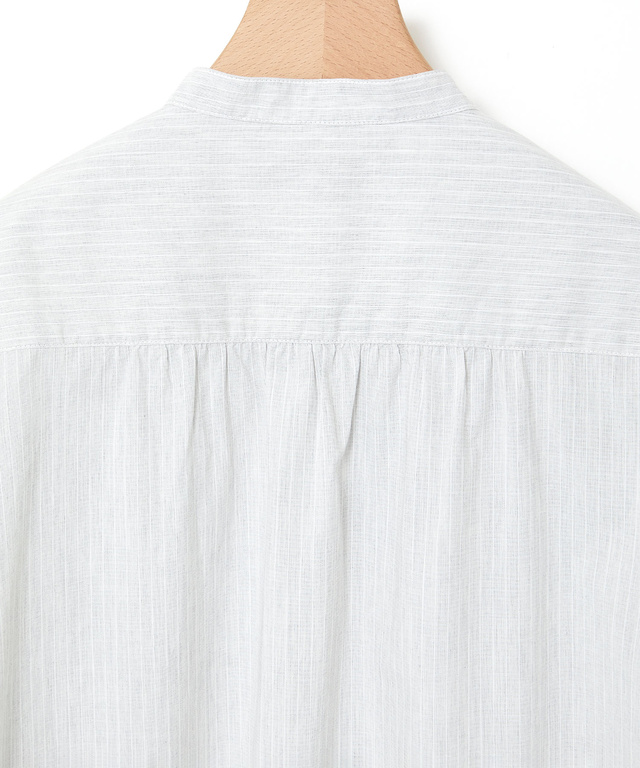 ストライプ切り替え バンドカラー チュニック【オンラインショップ・一部店舗限定】