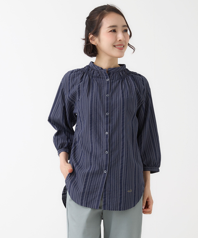 ストライプ ギャザー チュニック