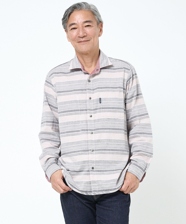 ダブルガーゼ マルチボーダー リバーシブルシャツ【吸汗速乾】