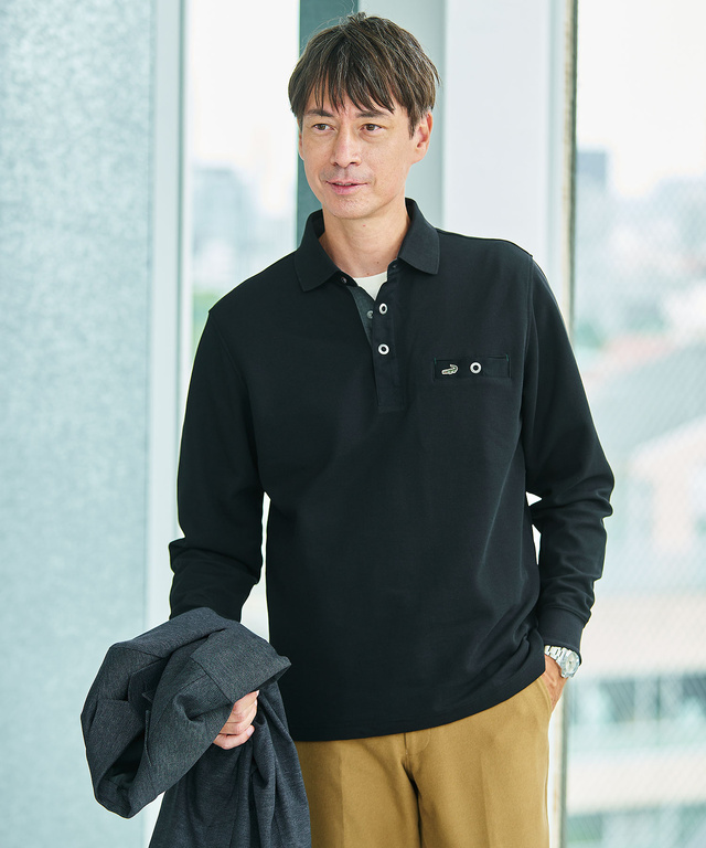 ハニカム襟 スナップボタン ポロシャツ