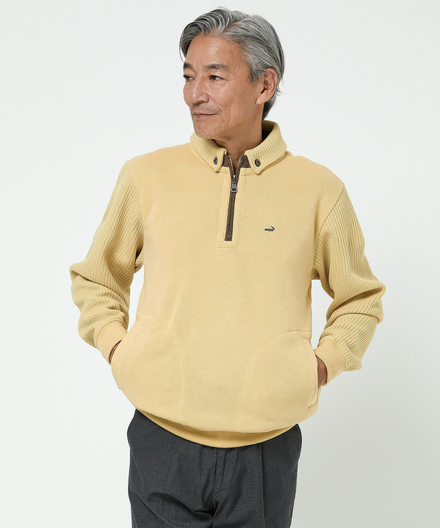 鹿の子 リブ 切り替え トレーナー【日本製生地】