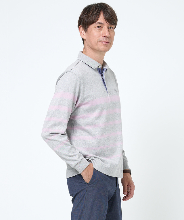 パネルボーダー ジップ ポロシャツ