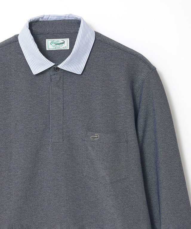 襟配色デザイン ジップ ポロシャツ