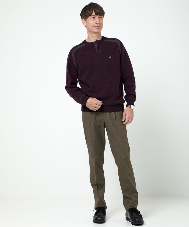 ウールブレンド ヘンリーネック ニット【手洗いOK】