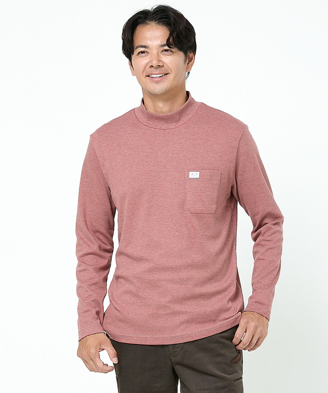 スムース ボーダー柄 ハイネック カットソー