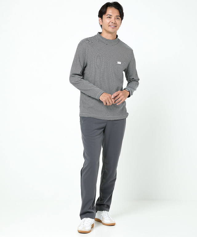 スムース ボーダー柄 ハイネック カットソー