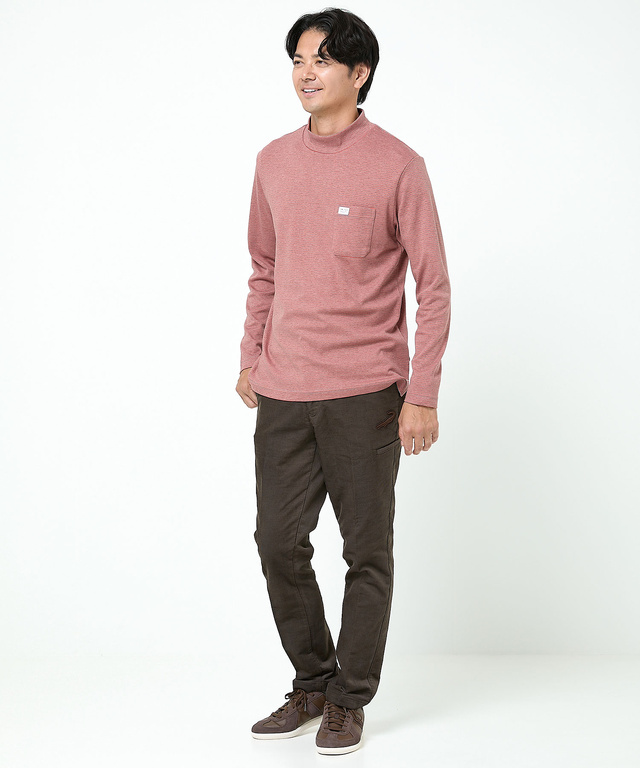 スムース ボーダー柄 ハイネック カットソー