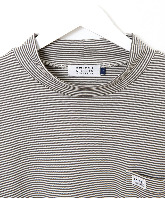 スムース ボーダー柄 ハイネック カットソー