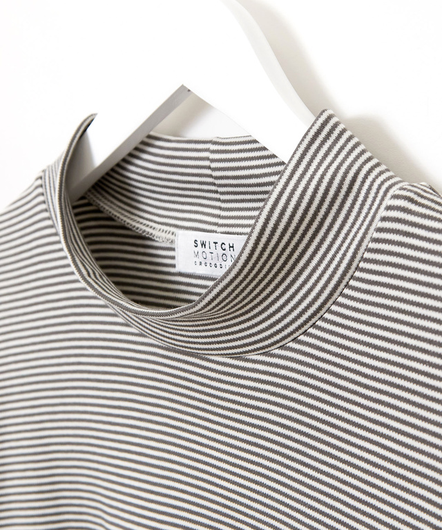 スムース ボーダー柄 ハイネック カットソー