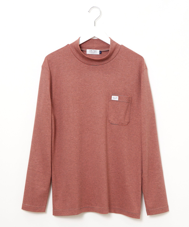 スムース ボーダー柄 ハイネック カットソー