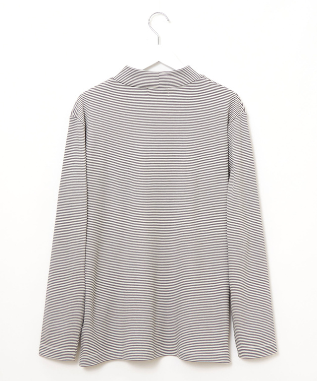 スムース ボーダー柄 ハイネック カットソー