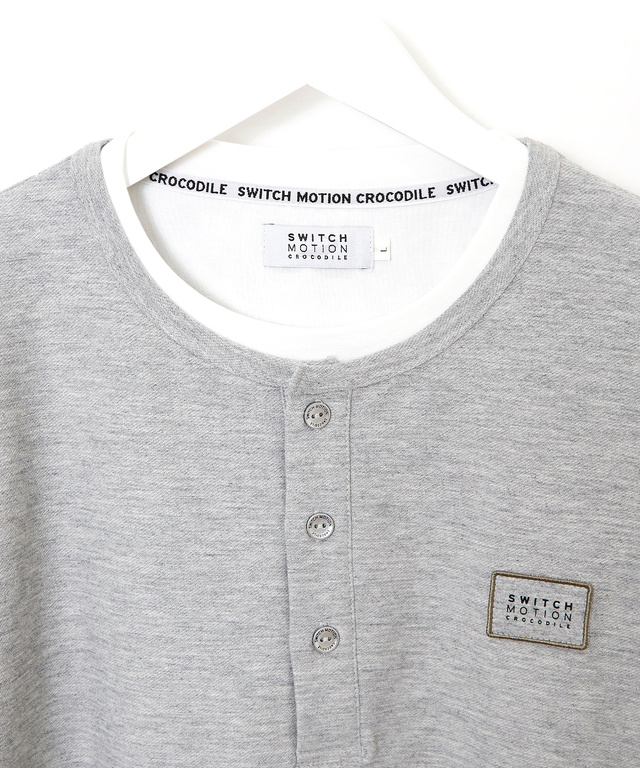 レイヤード風 ヘンリーネック Tシャツ