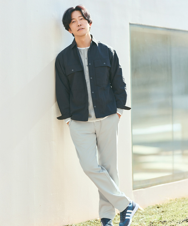 レイヤード風 ヘンリーネック Tシャツ