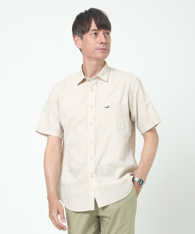 ジャカード リーフ柄 シャツ 【吸汗速乾】【シワになりにくい】