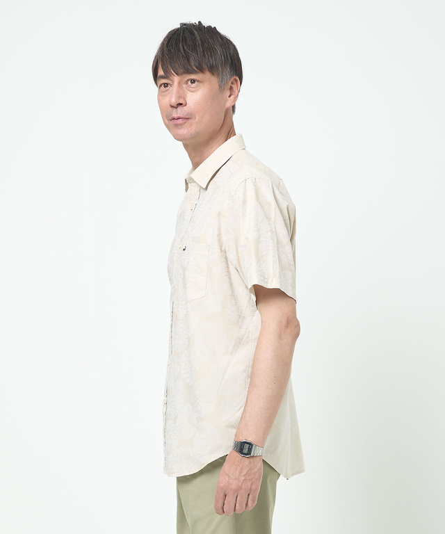 ジャカード リーフ柄 シャツ 【吸汗速乾】【シワになりにくい】