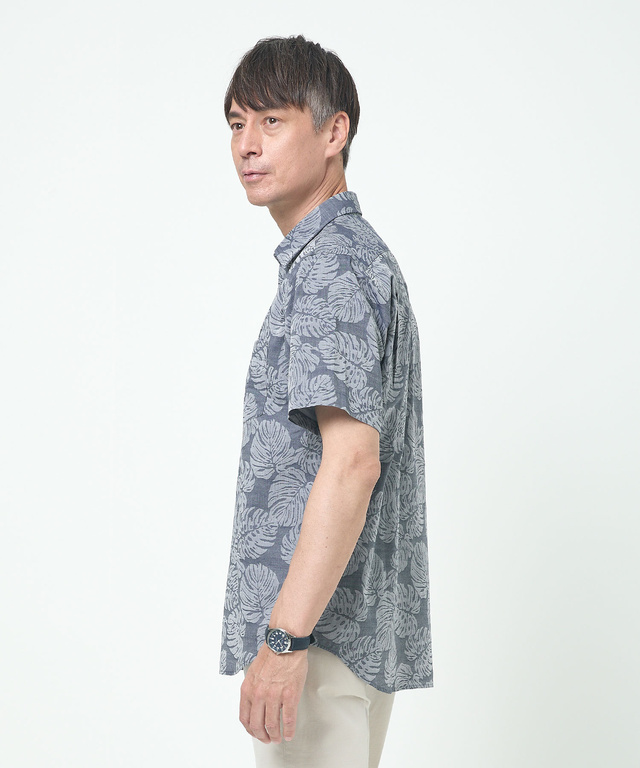 ジャカード リーフ柄 シャツ 【吸汗速乾】【シワになりにくい】