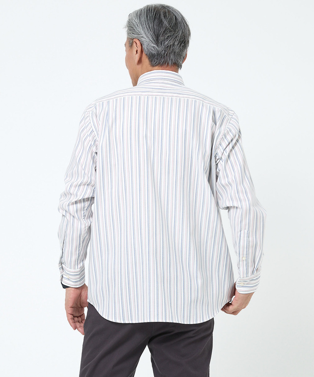 ノンアイロン バスケット織り ストライプ シャツ【シワになりにくい】