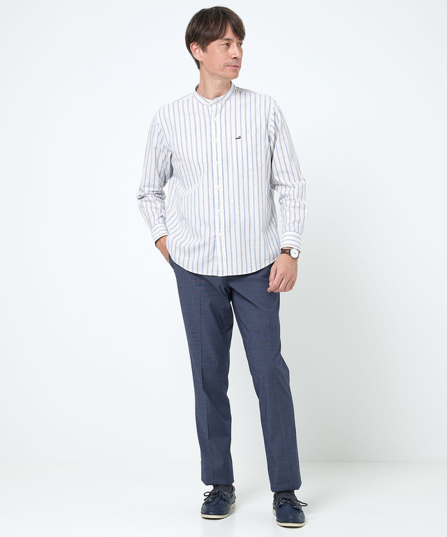 バンドカラー ストライプ シャツ