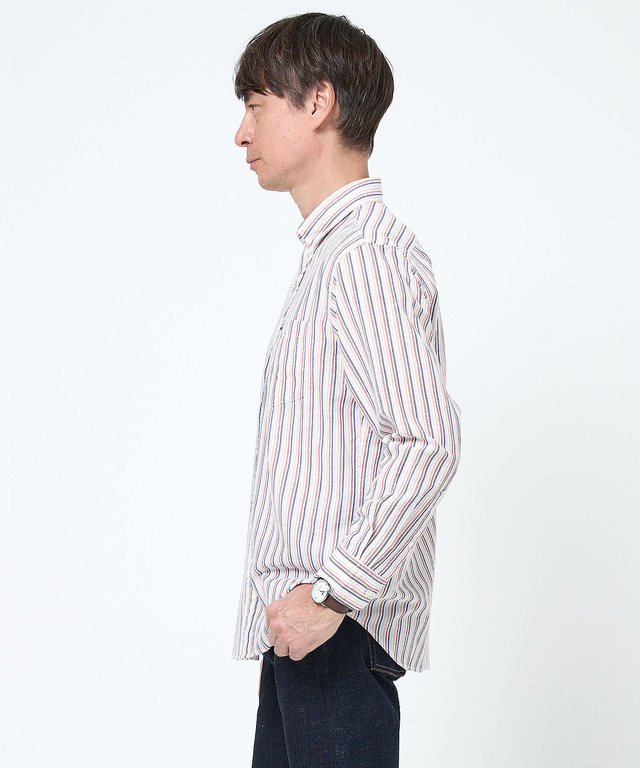 サッカー ストライプ ボタンダウン シャツ 【日本製生地】【接触冷感】