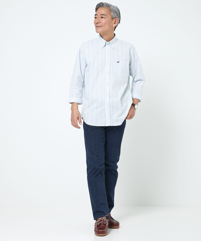 カットドビー ストライプ 七分丈 シャツ