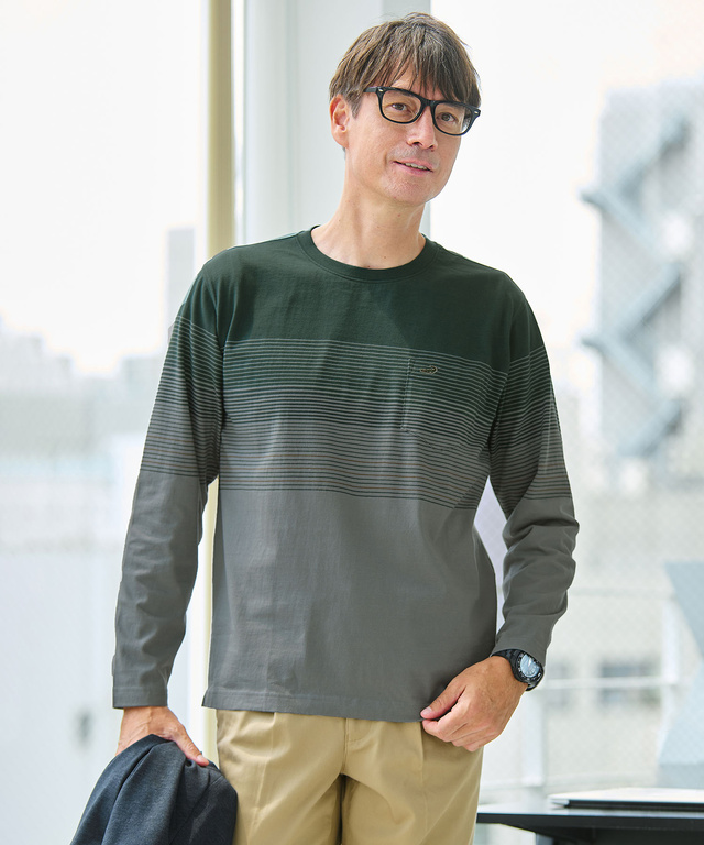 パネルボーダー柄 長袖Tシャツ