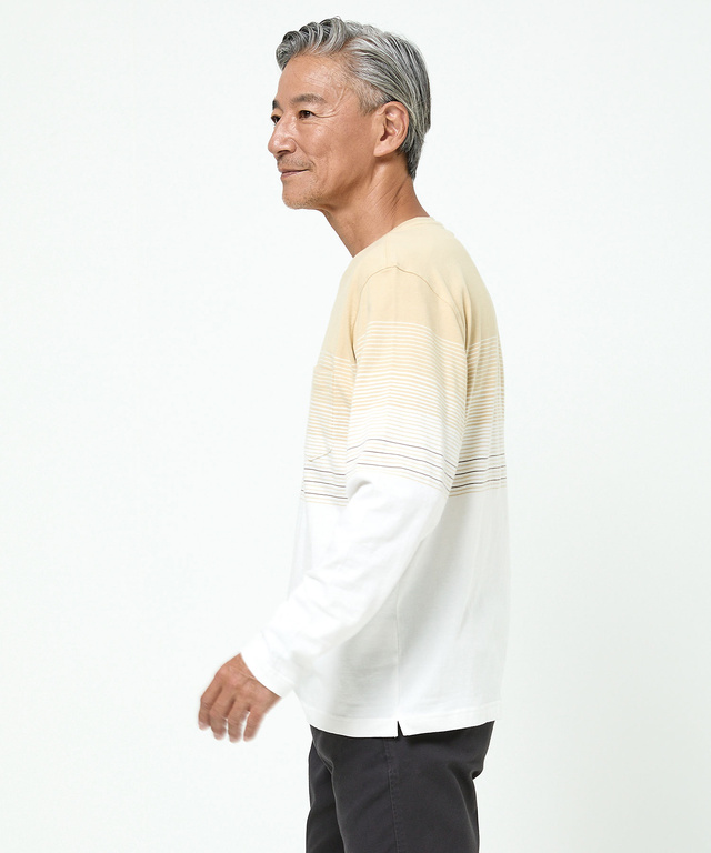 パネルボーダー柄 長袖Tシャツ