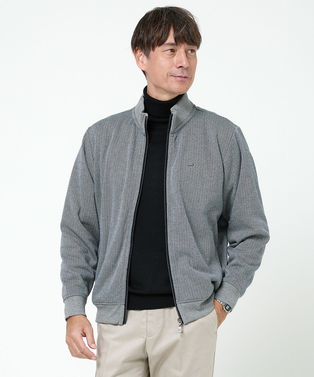 ヘリンボーン柄 フルジップ ブルゾン
