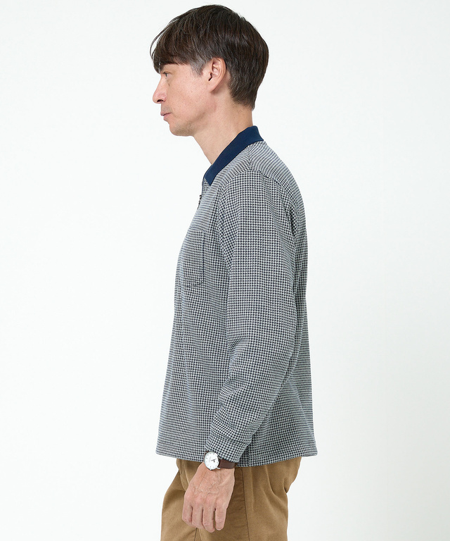 千鳥柄 ハーフジップ ポロシャツ