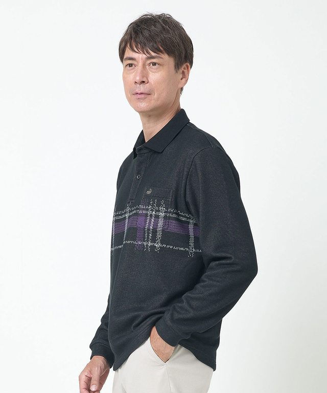 チェック柄 プリント ポロシャツ