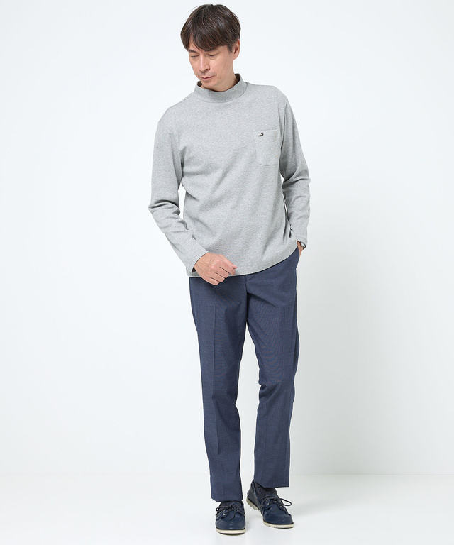 テレコ編み ハイネック カットソー