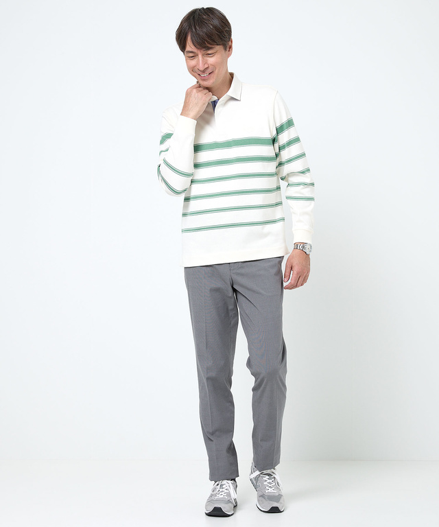 パネルボーダー ジップ ポロシャツ