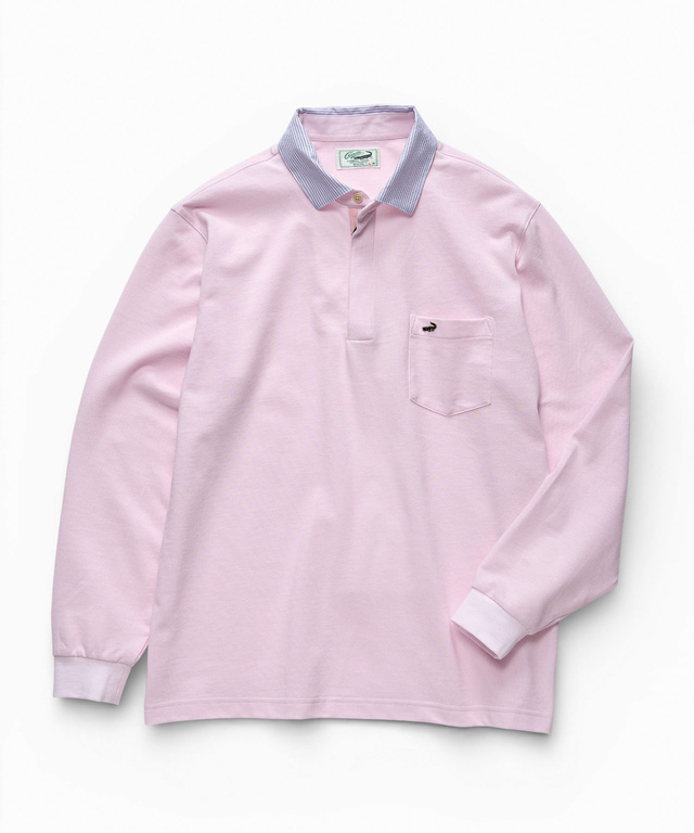 襟配色デザイン ジップ ポロシャツ