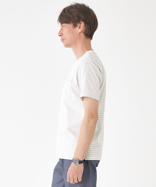 ボーダー クルーネック Tシャツ【接触冷感】【UV加工】