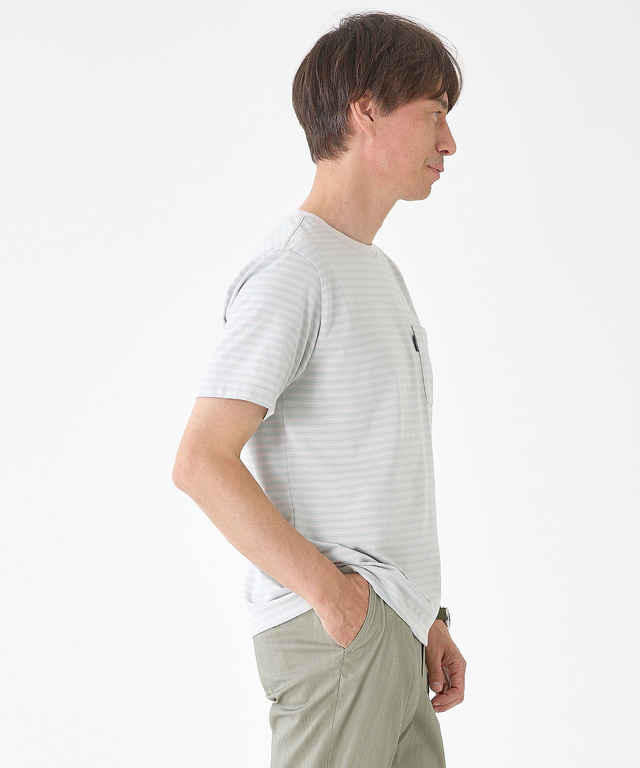 ボーダー クルーネック Tシャツ【接触冷感】【UV加工】