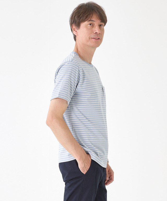 ボーダー クルーネック Tシャツ【接触冷感】【UV加工】