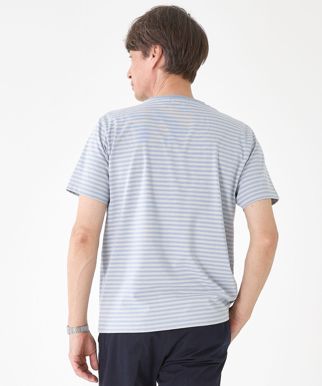 ボーダー クルーネック Tシャツ【接触冷感】【UV加工】