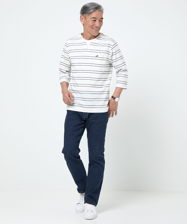 ボーダー レイヤー風 七分袖Tシャツ