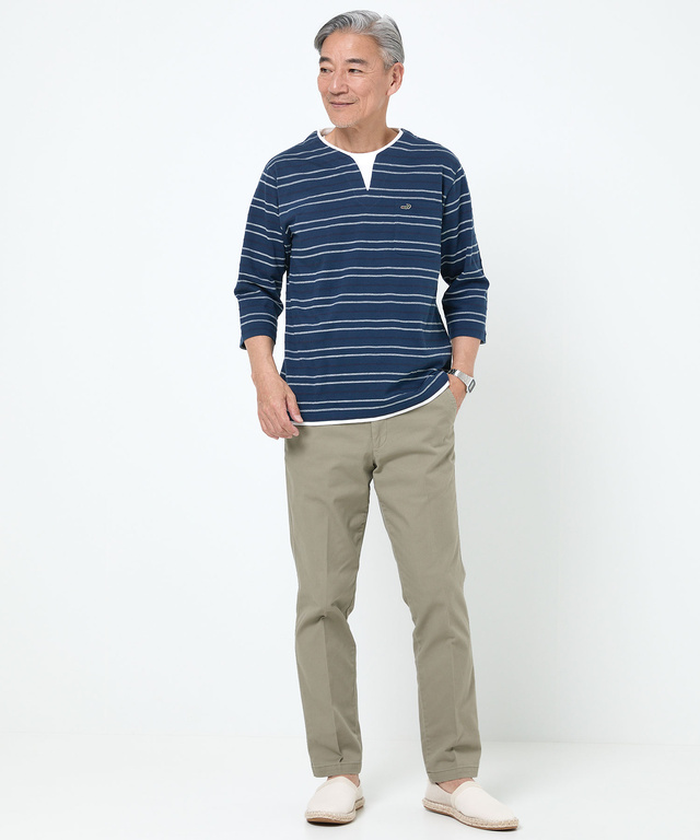 ボーダー レイヤー風 七分袖Tシャツ