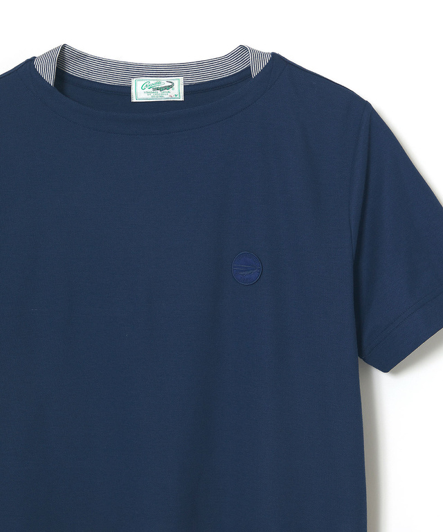 変形ネック ボーダーリブ Tシャツ