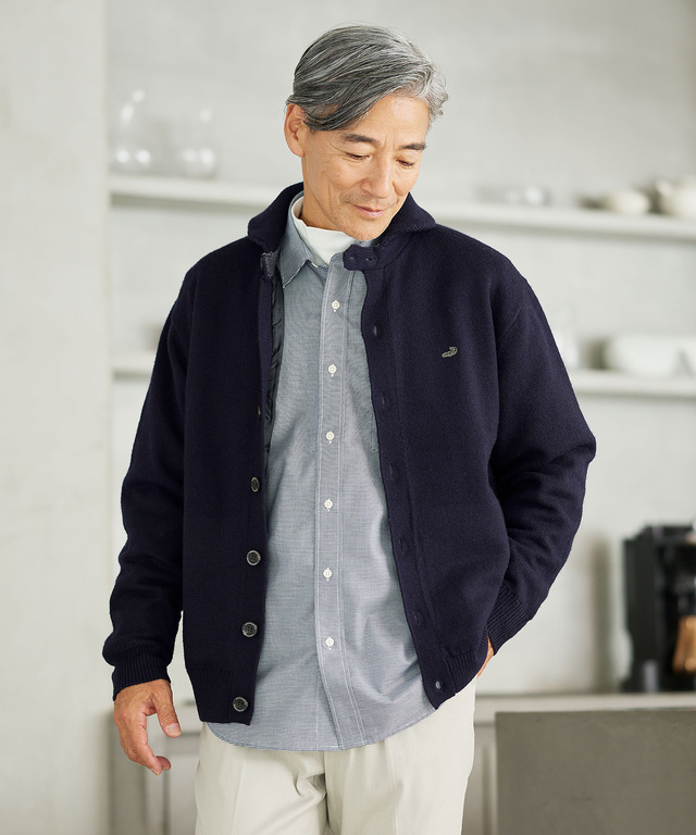 ウールブレンド 裏付き カーディガン