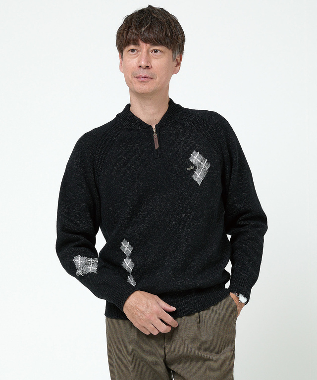 ハーフジップ 配色 ニット