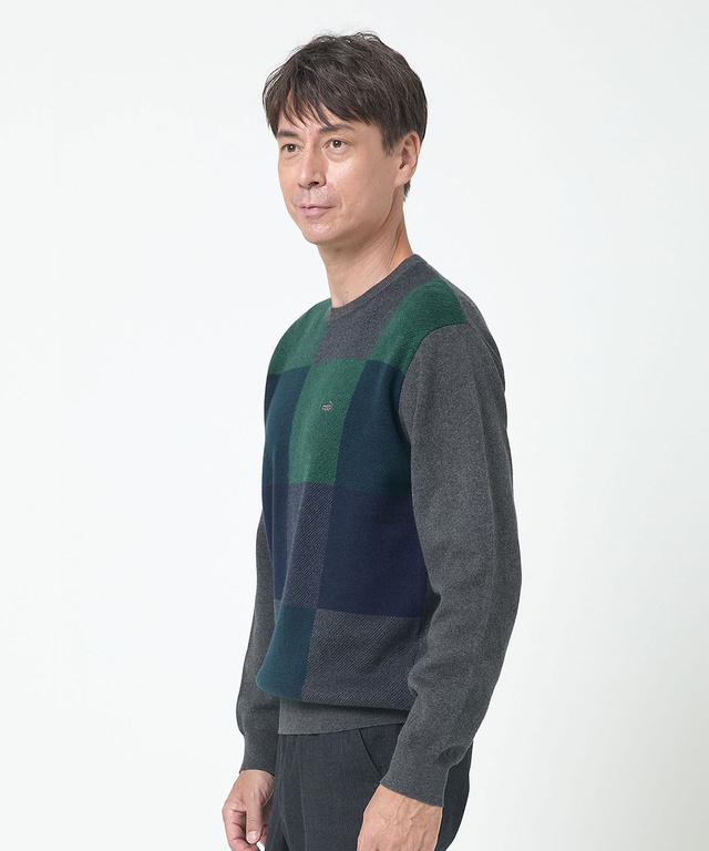カシミヤブレンド ブロックチェック ニット【手洗いOK】