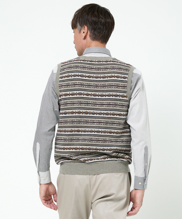 ウール フェアアイル柄  Vネック ベスト【手洗いOK】