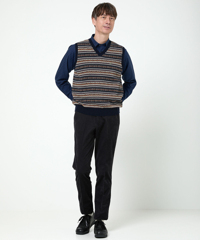 ウール フェアアイル柄  Vネック ベスト【手洗いOK】